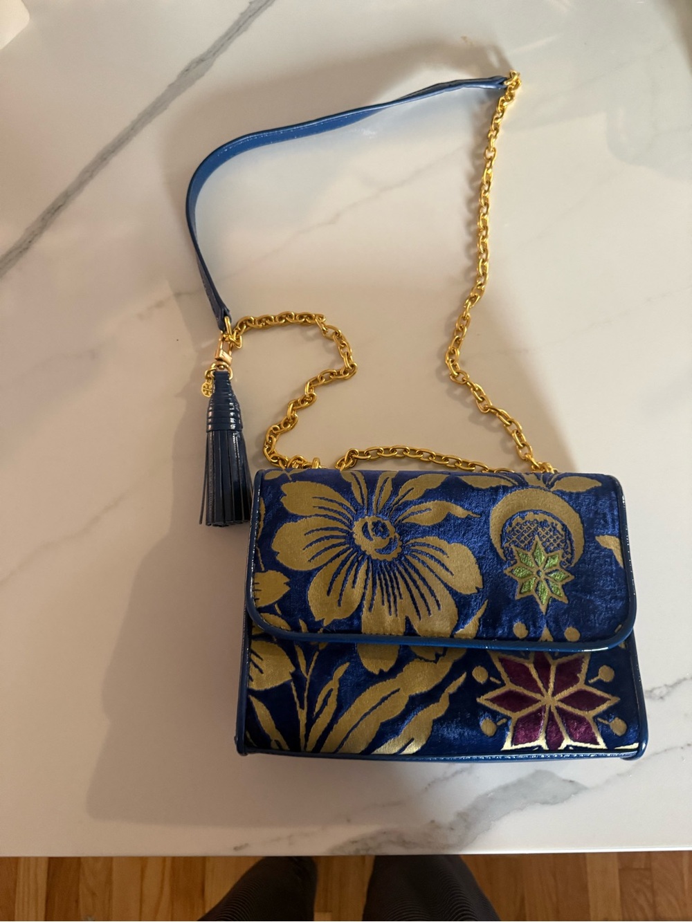 Tory Burch Blue Velvet Chain Crossbody Bag